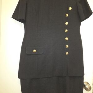 Leslie Fay Elegant Black Skirt Set with Gold Accents